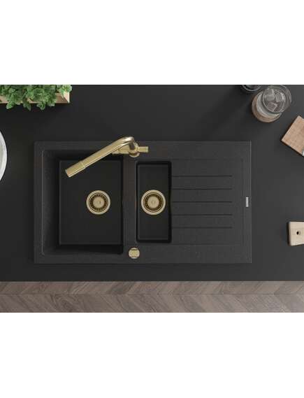 Mexen Matias zlewozmywak granitowy 1,5-komorowy z ociekaczem i baterią kuchenną Duero, czarny/srebrny metalik- 6502-73-671600-50, изображение 4