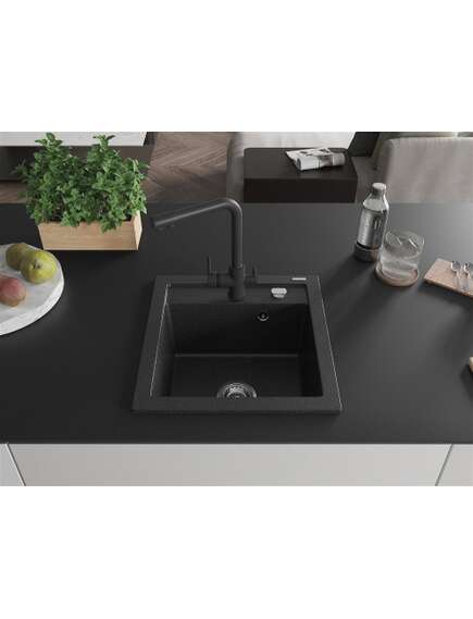 Mexen Vito zlewozmywak granitowy 1-komorowy z baterią kuchenną Duero, czarny/srebrny metalik - 6503-73-671600-70, 3 image