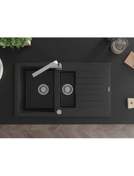 Mexen Matias zlewozmywak granitowy 1,5-komorowy z ociekaczem i baterią kuchenną Rita, czarny - 6502-77-670300-00, 4 image