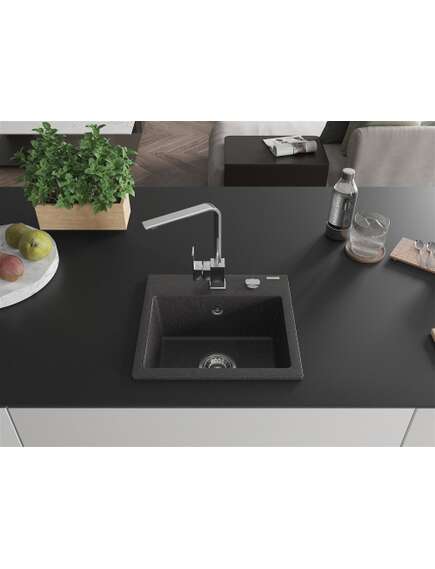 Mexen Milo zlewozmywak granitowy 1-komorowy z baterią kuchenną Rita, czarny nakrapiany - 6505-76-670300-00, изображение 3
