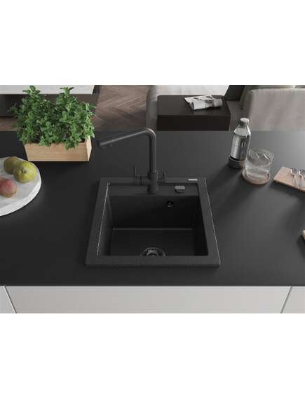 Mexen Vito zlewozmywak granitowy 1-komorowy z baterią kuchenną Duero, czarny/srebrny metalik - 6503-73-671600-70-B, 3 image