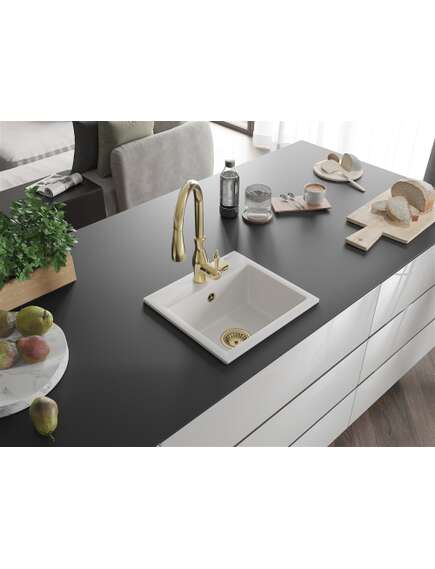 Mexen Milo zlewozmywak granitowy 1-komorowy z baterią kuchenną Savita, biały - 6505-20-672601-50, изображение 2