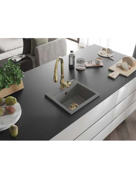 Mexen Milo zlewozmywak granitowy 1-komorowy z baterią kuchenną Savita, szary - 6505-71-672601-50, изображение 2