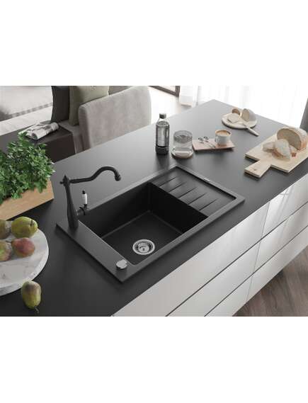 Mexen Elias zlewozmywak granitowy 1-komorowy z ociekaczem i baterią kuchenną Carla, czarny - 6511-77-670700-70, изображение 2
