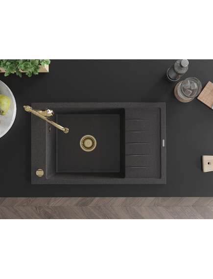 Mexen Elias zlewozmywak granitowy 1-komorowy z ociekaczem i baterią kuchenną Carla, czarny nakrapiany - 6511-76-670700-50, 4 image