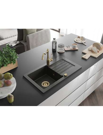 Mexen Pablo zlewozmywak granitowy 1-komorowy z ociekaczem i baterią kuchenną Carla, czarny/złoty metalik - 6510-75-670700-50, изображение 2