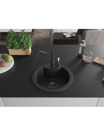 Mexen Diego zlewozmywak granitowy 1-komorowy z baterią kuchenną Carla, czarny/srebrny metalik - 6512-73-670700-70-B, 3 image