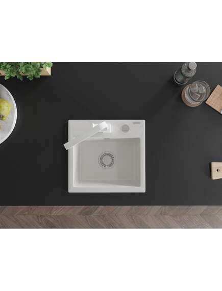 Mexen Milo zlewozmywak granitowy 1-komorowy z baterią kuchenną Rita, biały - 6505-20-670300-20, изображение 4