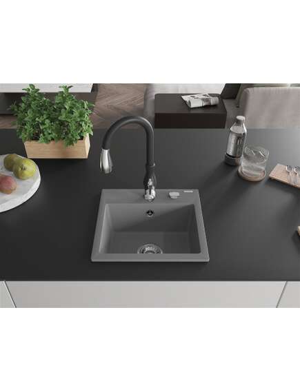 Mexen Milo zlewozmywak granitowy 1-komorowy z baterią kuchenną Savita, szary - 6505-71-672601-70, изображение 3