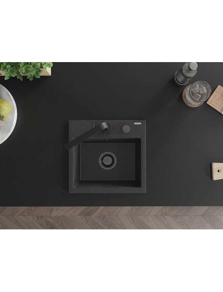 Mexen Milo zlewozmywak granitowy 1-komorowy z baterią kuchenną Rita, czarny nakrapiany - 6505-76-670300-70-B, изображение 4