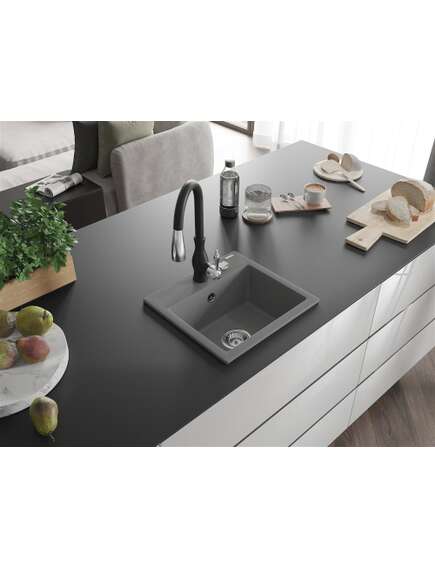 Mexen Milo zlewozmywak granitowy 1-komorowy z baterią kuchenną Savita, szary - 6505-71-672601-70, изображение 2