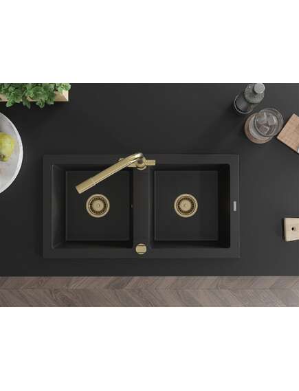 Mexen Mario zlewozmywak granitowy 2-komorowy z baterią kuchenną Duero, czarny - 6504-77-671600-50, изображение 4