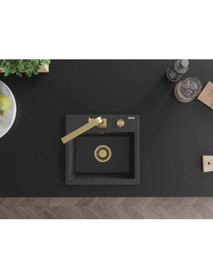 Mexen Milo zlewozmywak granitowy 1-komorowy z baterią kuchenną Rita, czarny nakrapiany - 6505-76-670300-50, изображение 4