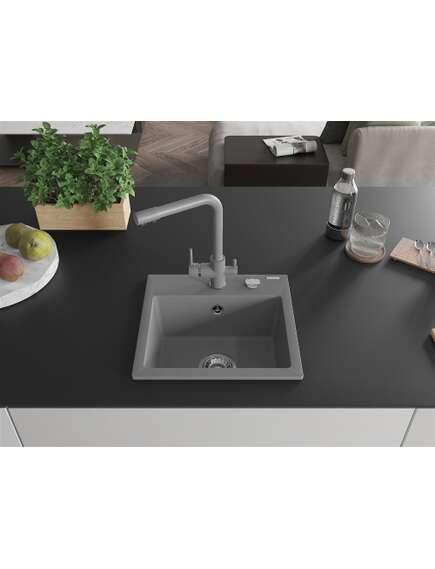 Mexen Milo zlewozmywak granitowy 1-komorowy z baterią kuchenną Duero, szary - 6505-71-671600-71, 3 image