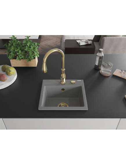 Mexen Milo zlewozmywak granitowy 1-komorowy z baterią kuchenną Savita, szary - 6505-71-672601-50, изображение 3