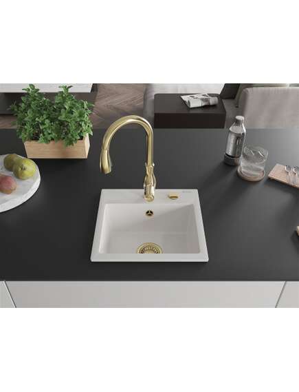 Mexen Milo zlewozmywak granitowy 1-komorowy z baterią kuchenną Savita, biały - 6505-20-672601-50, изображение 3