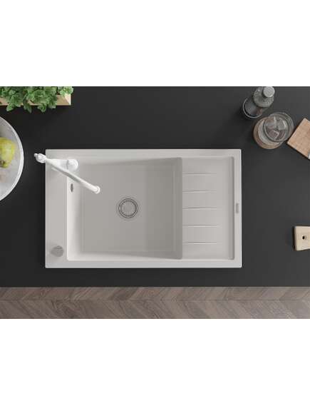 Mexen Elias zlewozmywak granitowy 1-komorowy z ociekaczem i baterią kuchenną Carla, biały - 6511-20-670700-20, изображение 4