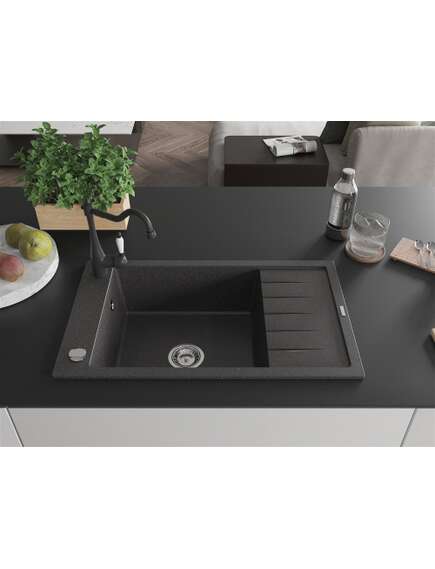 Mexen Elias zlewozmywak granitowy 1-komorowy z ociekaczem i baterią kuchenną Carla, czarny nakrapiany - 6511-76-670700-70, 3 image