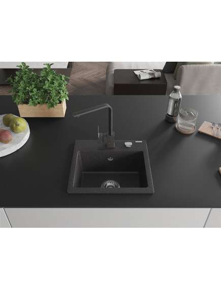 Mexen Milo zlewozmywak granitowy 1-komorowy z baterią kuchenną Rita, czarny nakrapiany - 6505-76-670300-76, изображение 3