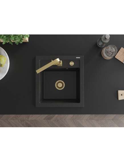 Mexen Vito zlewozmywak granitowy 1-komorowy z baterią kuchenną Rita, czarny/srebrny metalik - 6503-73-670300-50, 4 image