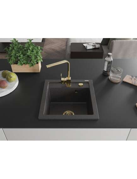 Mexen Vito zlewozmywak granitowy 1-komorowy z baterią kuchenną Rita, czarny nakrapiany - 6503-76-670300-50, 3 image