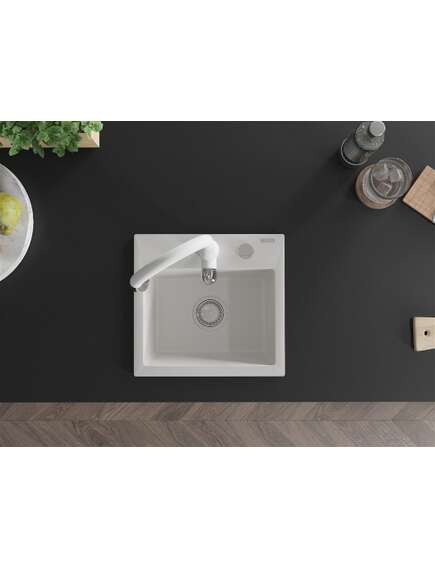 Mexen Milo zlewozmywak granitowy 1-komorowy z baterią kuchenną Savita, biały - 6505-20-672601-20, изображение 4