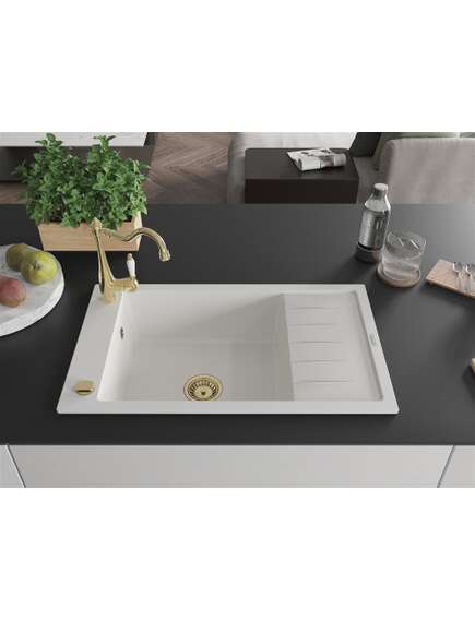 Mexen Elias zlewozmywak granitowy 1-komorowy z ociekaczem i baterią kuchenną Carla, biały - 6511-20-670700-50, изображение 3