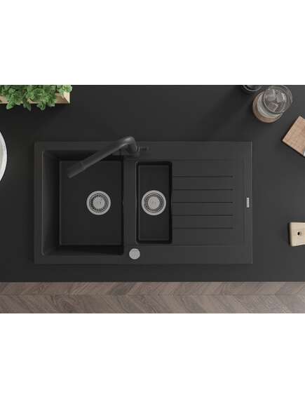 Mexen Matias zlewozmywak granitowy 1,5-komorowy z ociekaczem i baterią kuchenną Duero, czarny - 6502-77-671600-70, 4 image