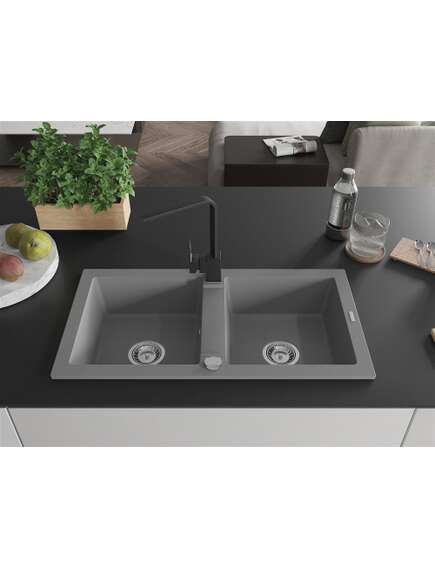 Mexen Mario zlewozmywak granitowy 2-komorowy z baterią kuchenną Rita, szary - 6504-71-670300-70, изображение 3