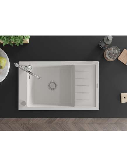 Mexen Elias zlewozmywak granitowy 1-komorowy z ociekaczem i baterią kuchenną Carla, biały - 6511-20-670700-00, изображение 4