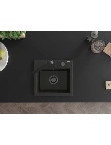 Mexen Milo zlewozmywak granitowy 1-komorowy z baterią kuchenną Rita, czarny/złoty metalik - 6505-75-670300-70-B, изображение 4
