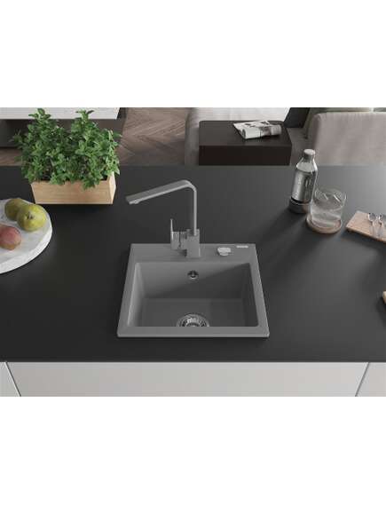 Mexen Milo zlewozmywak granitowy 1-komorowy z baterią kuchenną Rita, szary - 6505-71-670300-71, изображение 3