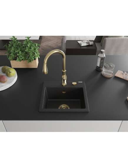 Mexen Milo zlewozmywak granitowy 1-komorowy z baterią kuchenną Savita, czarny/srebrny metalik- 6505-73-672601-50, 3 image