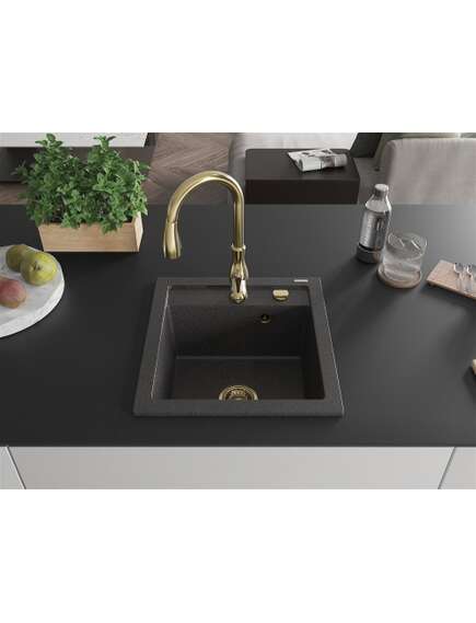 Mexen Vito zlewozmywak granitowy 1-komorowy z baterią kuchenną Savita, czarny nakrapiany - 6503-76-672601-50, изображение 3