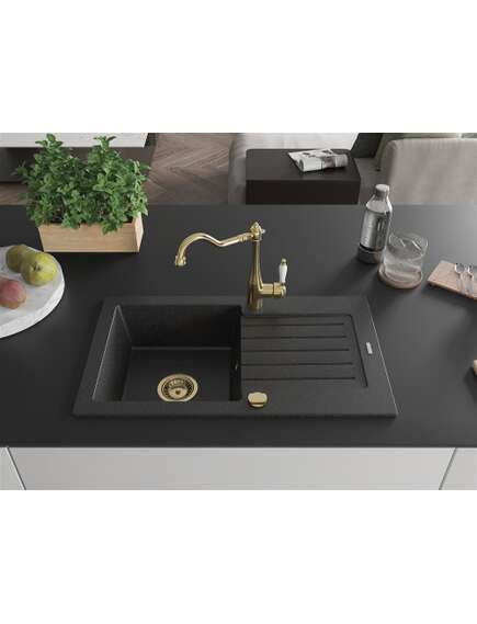 Mexen Pablo zlewozmywak granitowy 1-komorowy z ociekaczem i baterią kuchenną Carla, czarny/srebrny metalik - 6510-73-670700-50, изображение 3