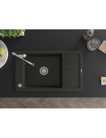 Mexen Elias zlewozmywak granitowy 1-komorowy z ociekaczem i baterią kuchenną Carla, czarny/złoty metalik - 6511-75-670700-00, 4 image