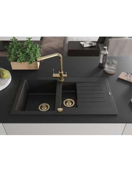 Mexen Matias zlewozmywak granitowy 1,5-komorowy z ociekaczem i baterią kuchenną Duero, czarny - 6502-77-671600-50, 3 image