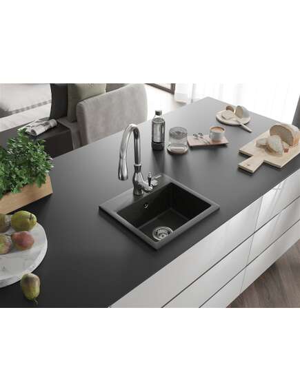 Mexen Milo zlewozmywak granitowy 1-komorowy z baterią kuchenną Savita, czarny/złoty metalik- 6505-75-672601-00, 2 image