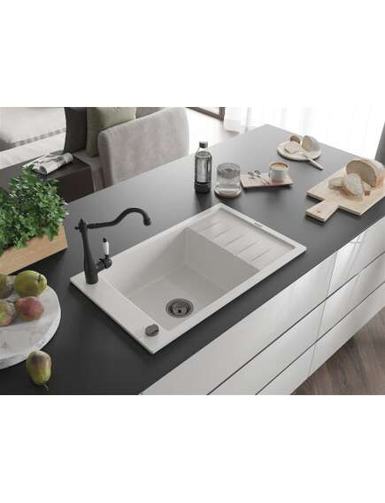 Mexen Elias zlewozmywak granitowy 1-komorowy z ociekaczem i baterią kuchenną Carla, biały - 6511-20-670700-70, изображение 2