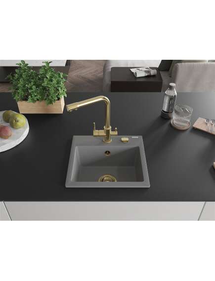 Mexen Milo zlewozmywak granitowy 1-komorowy z baterią kuchenną Duero, szary - 6505-71-671600-50, 3 image