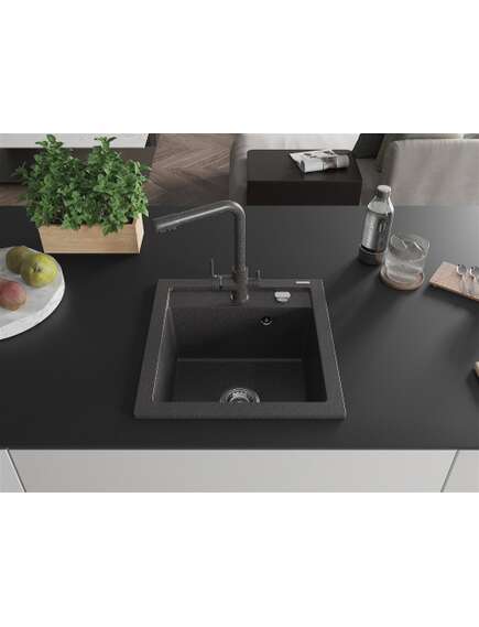 Mexen Vito zlewozmywak granitowy 1-komorowy z baterią kuchenną Duero, czarny nakrapiany - 6503-76-671600-76, 3 image