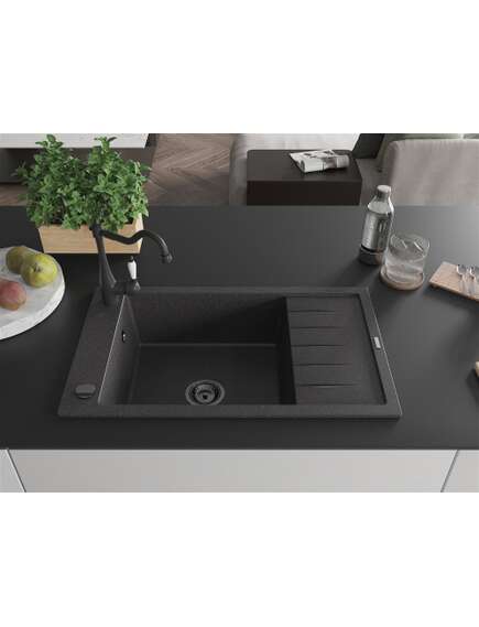 Mexen Elias zlewozmywak granitowy 1-komorowy z ociekaczem i baterią kuchenną Carla, czarny nakrapiany - 6511-76-670700-70-B, изображение 3
