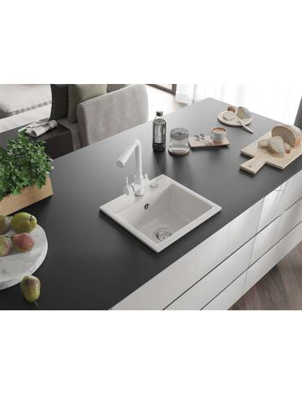 Mexen Milo zlewozmywak granitowy 1-komorowy z baterią kuchenną Duero, biały - 6505-20-671600-20, 2 image