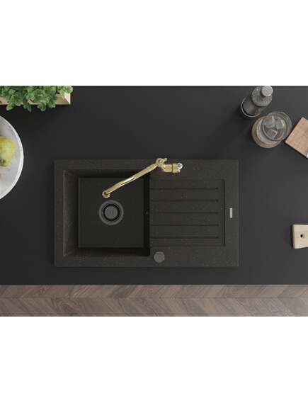 Mexen Pablo zlewozmywak granitowy 1-komorowy z ociekaczem i baterią kuchenną Carla, czarny/złoty metalik - 6510-75-670700-50-B, изображение 4