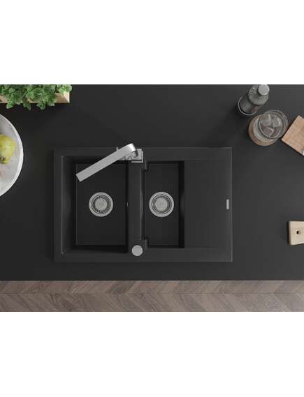 Mexen Gaspar zlewozmywak granitowy 1,5-komorowy z ociekaczem i baterią kuchenną Rita, czarny - 6507-77-670300-00, 4 image