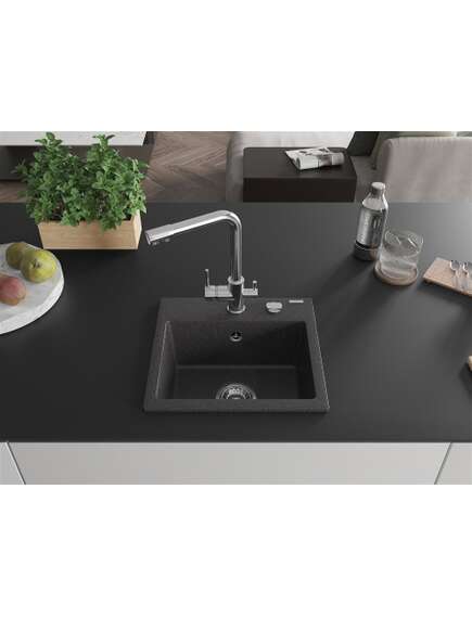 Mexen Milo zlewozmywak granitowy 1-komorowy z baterią kuchenną Duero, czarny nakrapiany - 6505-76-671600-00, 3 image