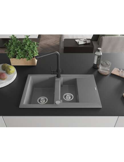 Mexen Gaspar zlewozmywak granitowy 1,5-komorowy z ociekaczem i baterią kuchenną Duero, szary - 6507-71-671600-70, изображение 3
