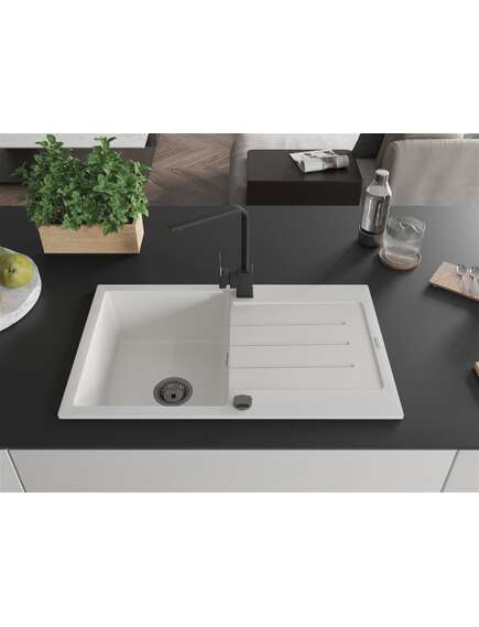 Mexen Bruno zlewozmywak granitowy 1-komorowy z ociekaczem i baterią kuchenną Rita, biały - 6513-20-670300-70, изображение 3