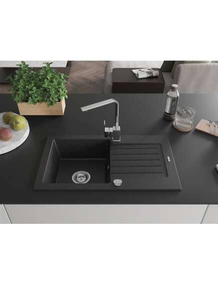 Mexen Pablo zlewozmywak granitowy 1-komorowy z ociekaczem i baterią kuchenną Rita, czarny/srebrny metalik- 6510-73-670300-00, 3 image