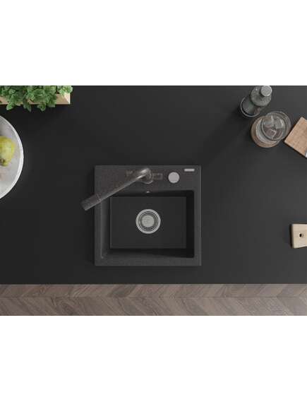 Mexen Milo zlewozmywak granitowy 1-komorowy z baterią kuchenną Duero, czarny nakrapiany - 6505-76-671600-76, 4 image